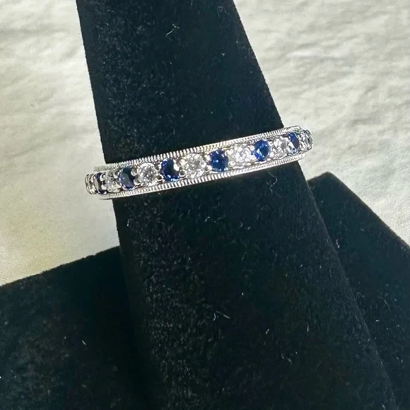 TACORI 925 Sterling Silver Eternity Band CZ Blue Colored Stones; SZ 7.5 - Picture 3 of 8